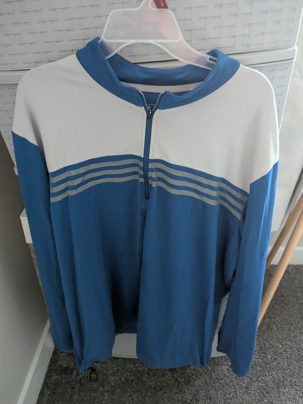 adidas Blue and White Zip Neck Athletic Sweater